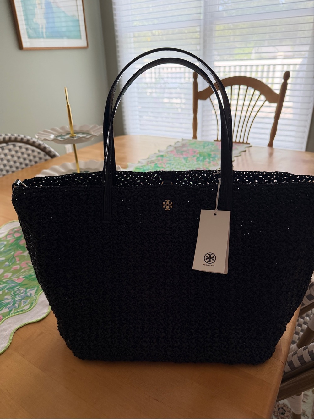 NWT Tory Burch Emerson Raffia Tote Black